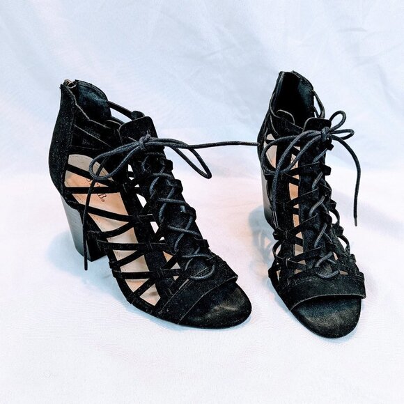 JustFab Black Lace Up Heel Sandals Size 8 - Picture 1 of 5
